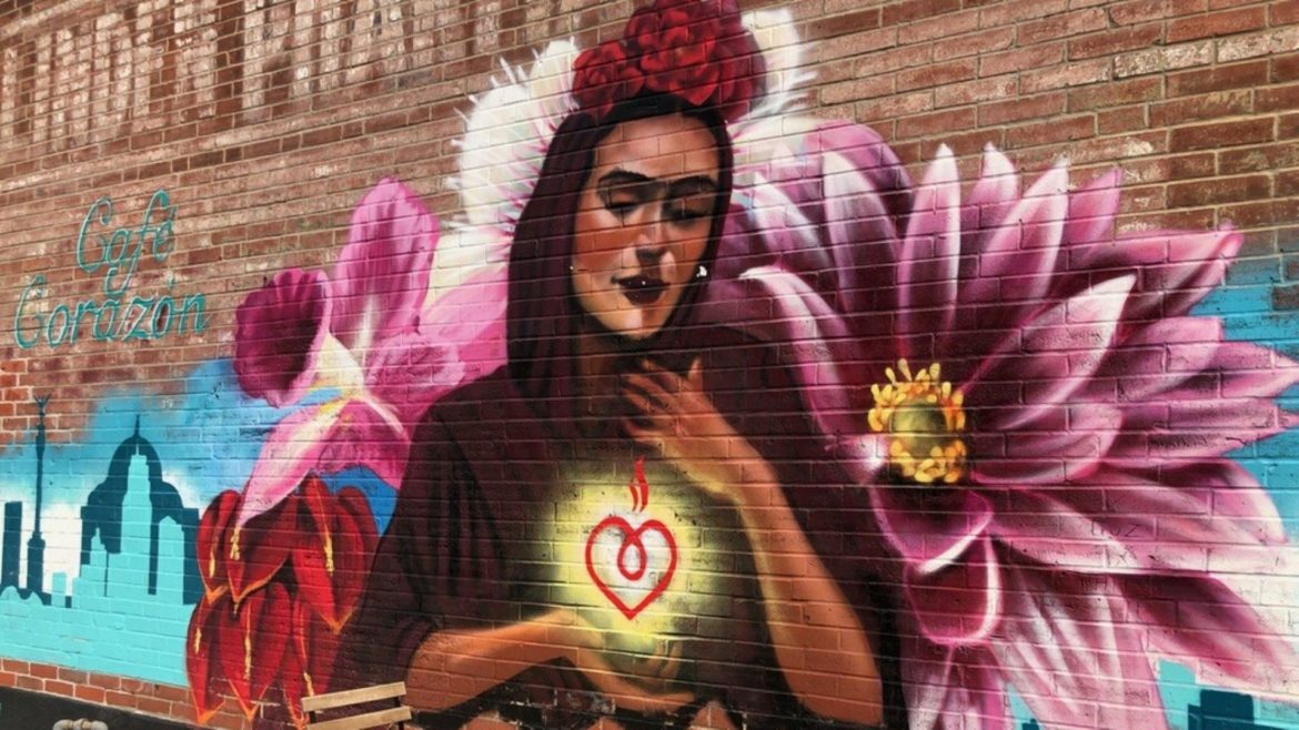 Café Corazon’s eye-catching mural, a representation of “all the Latin cultures that have found their way to Kansas City,” was painted by local artists Rodrigo Alvarez and Isaac Tapia.