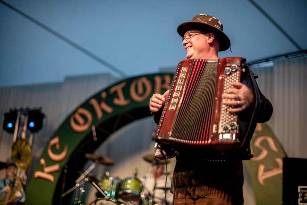 A man plays the accordion at Oktoberfest