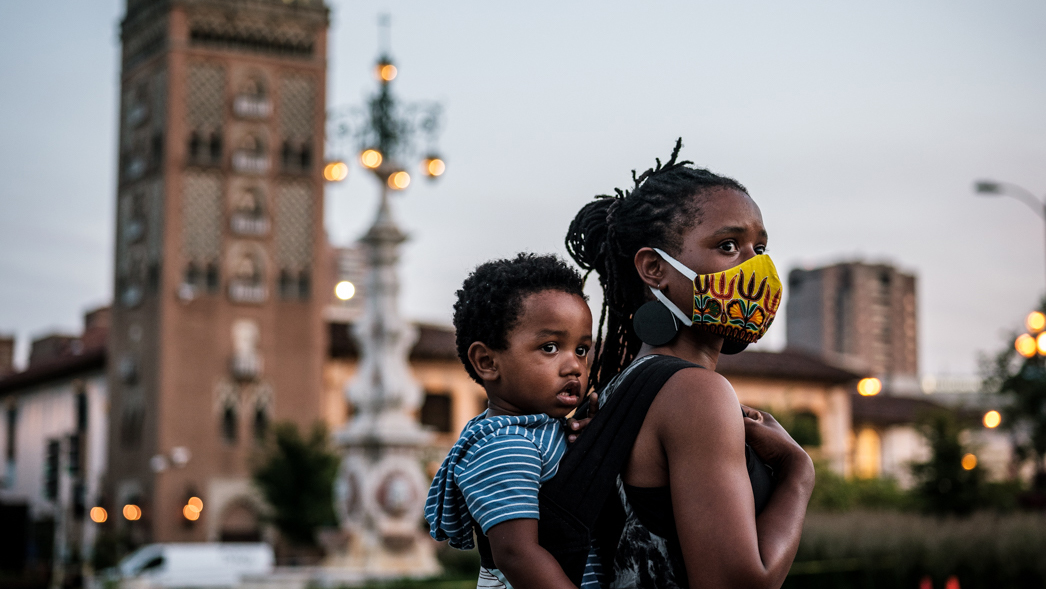 Sandy Thornhill is a working mom, an entreprenuer and doula in Kansas City. Childcare access has been an issue, she said, so she's had to pivot. Photo by Daniel Videtich during the 2020 Kansas City George Floyd protest. (Contributed)