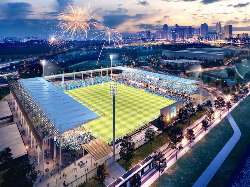 The planned $70 million National Women's Soccer League stadium on the riverfront.