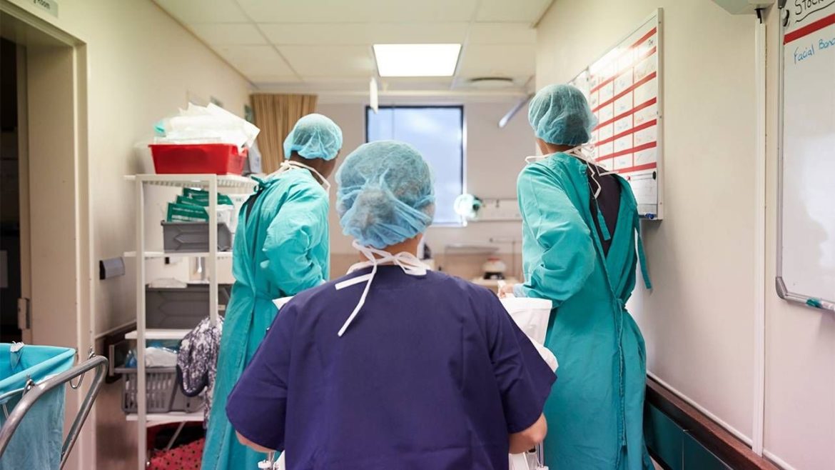 A surgery team in a hospital.