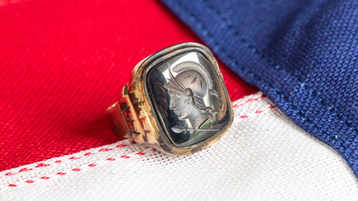 A ring sitting on an American flag.