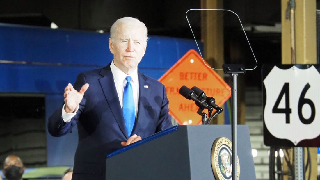 President Joe Biden speaks Wednesday from the Kansas City Area Transportation Authority in Kansas City, Missouri.