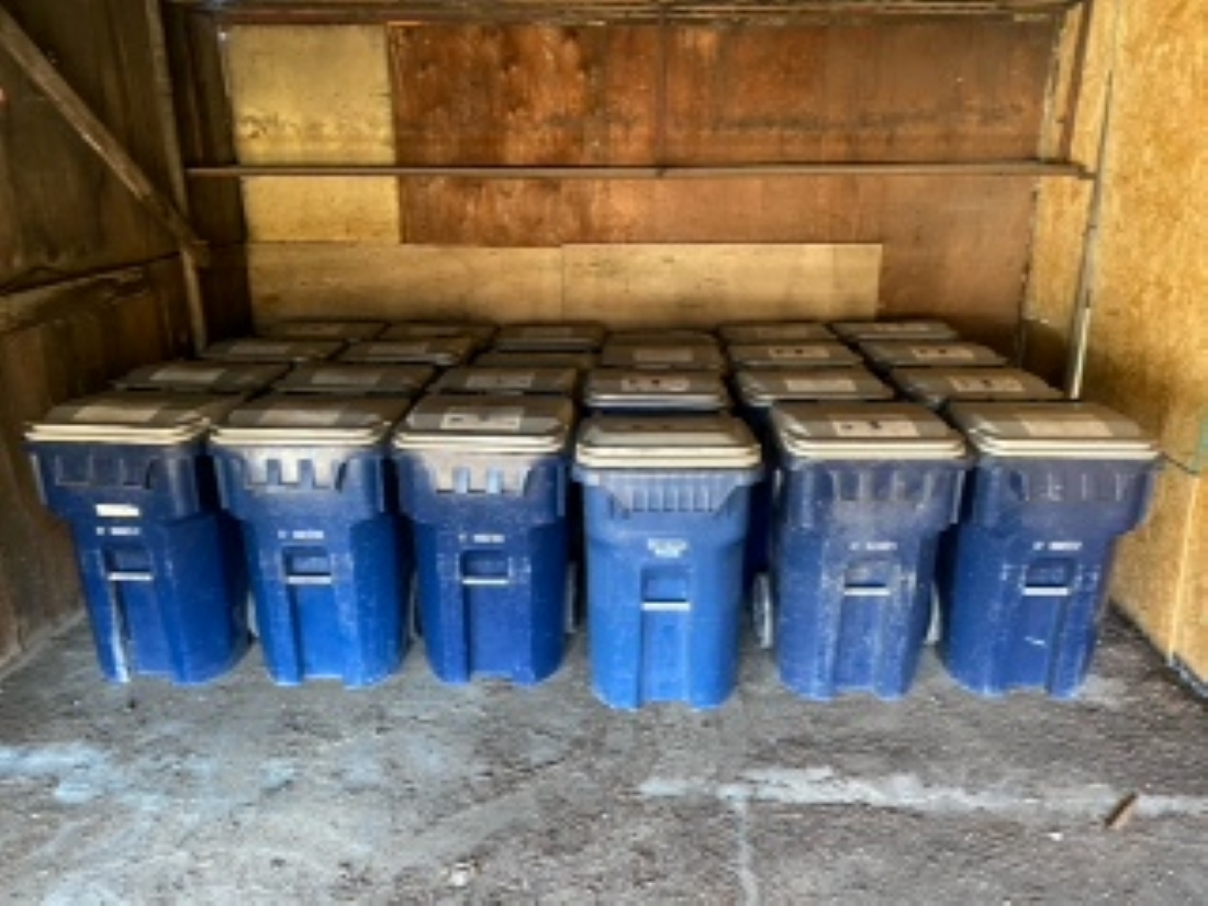 Plastic bins that Kansas City had available to begin a pilot program offering safe storage for houseless people. Fifty new, similar ones are arriving this week.