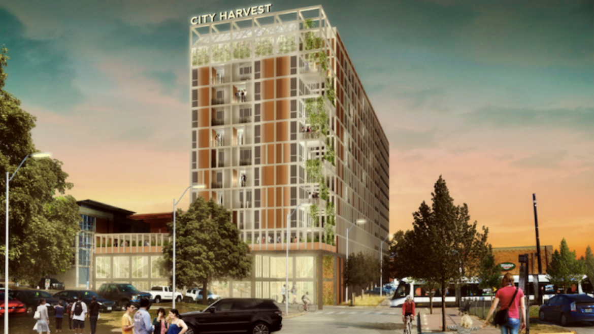 Flaherty & Collins is proposing a 13-story apartment tower for a parking lot immediately west of the City Market.