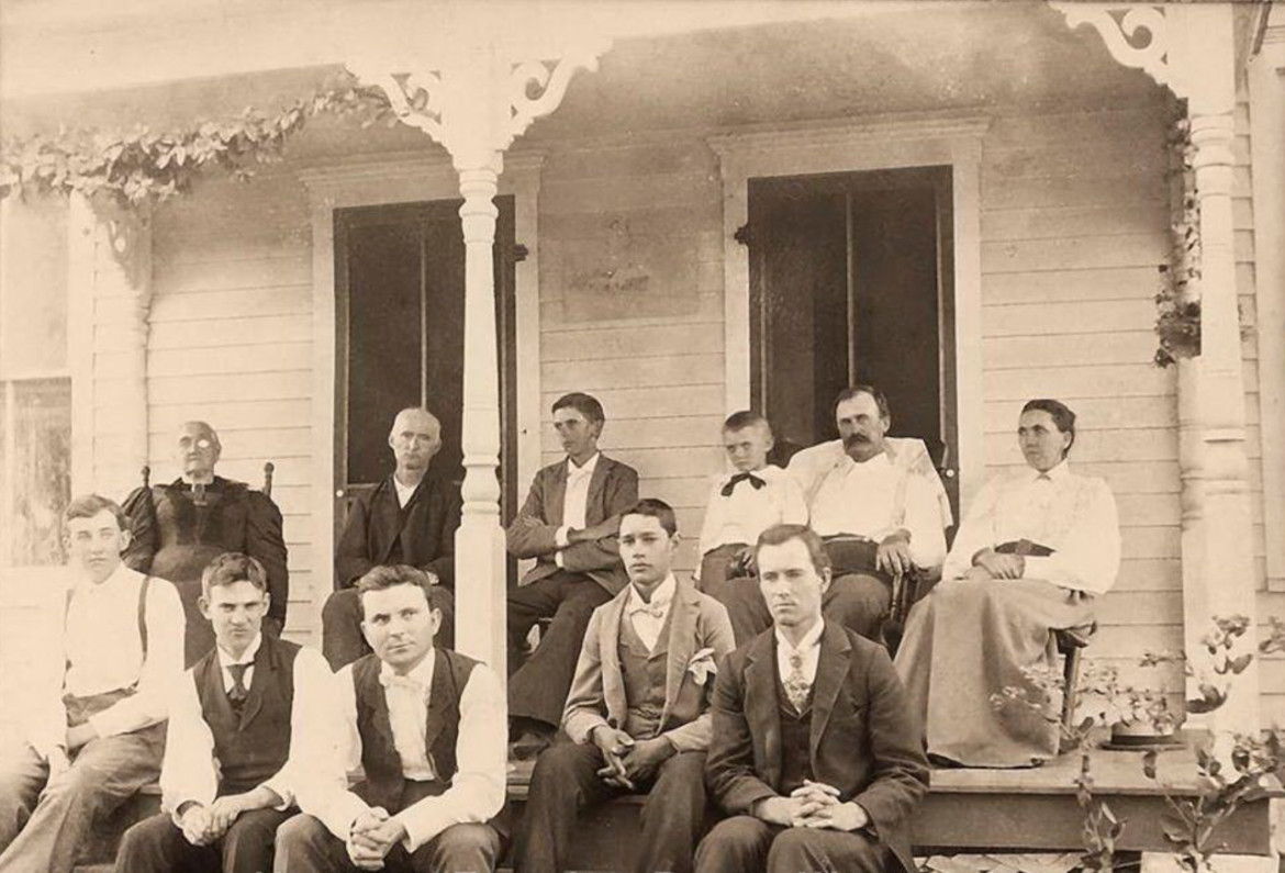 Jesse James Jr., son of outlaw Jesse James, is second from left in the front row in this family picture taken at the family farm in the early 1900s.