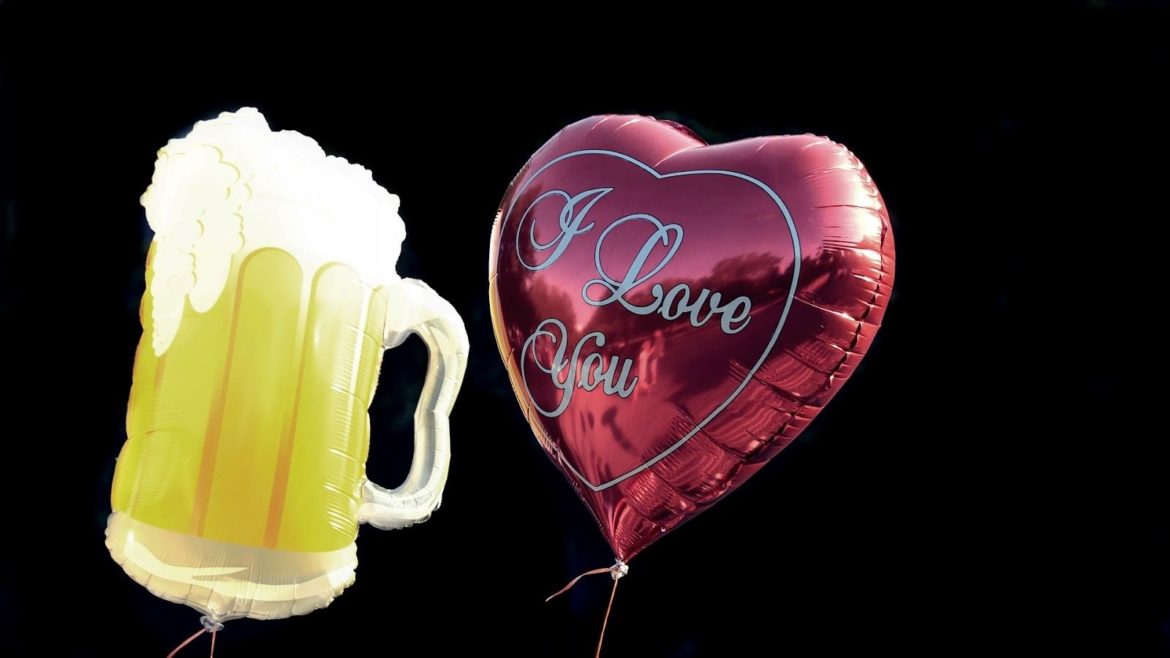 Beer and Valentine's Day photo illustration.