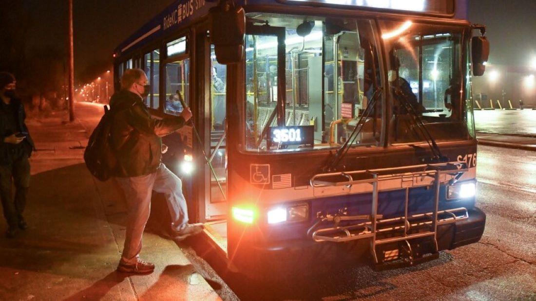 Richard Heimer takes his seat on the RideKC bus that takes him to work every morning.