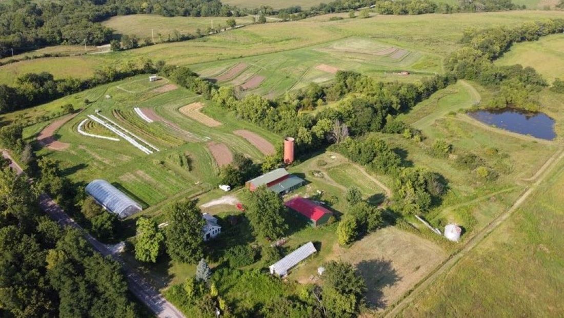 Aerial view of Fair Share Farm in Kearney, Missouri.