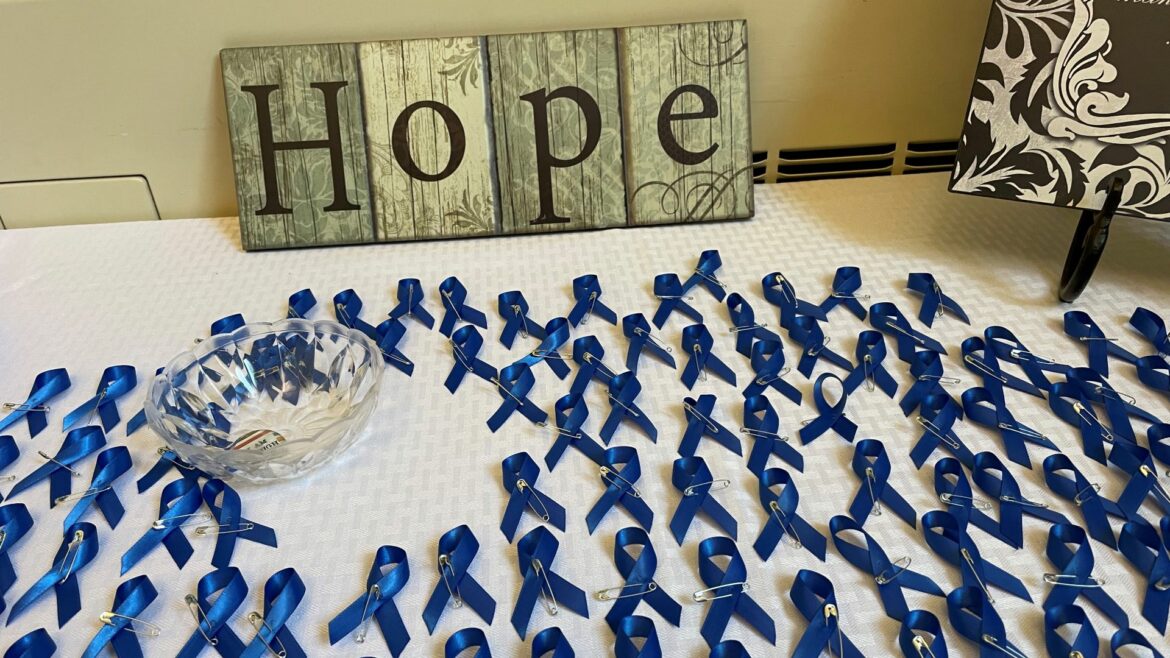 Blue ribbons and pinwheels were part of the displays in the vestibule of the Cathedral of the Immaculate Conception in downtown Kansas City. The items were for those who attended the Diocesan Day of Prayer in Atonement for those Harmed by Sexual Abuse, a service that was led by Bishop James V. Johnston, Jr.