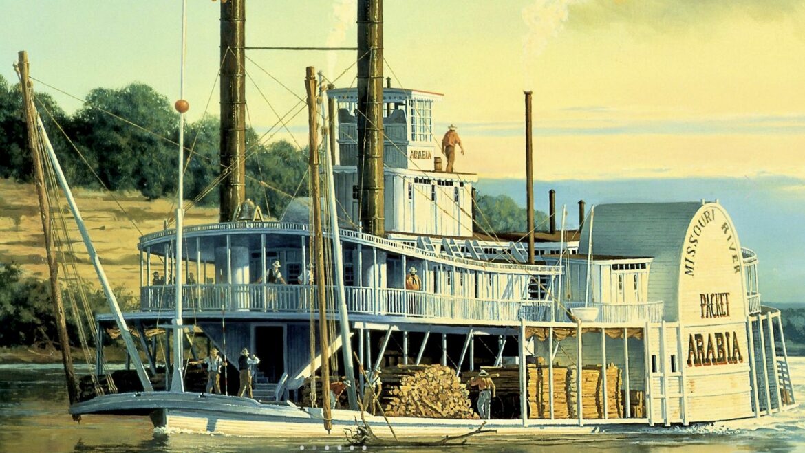 A rendering of the Steamboat Arabia on the Missouri River.