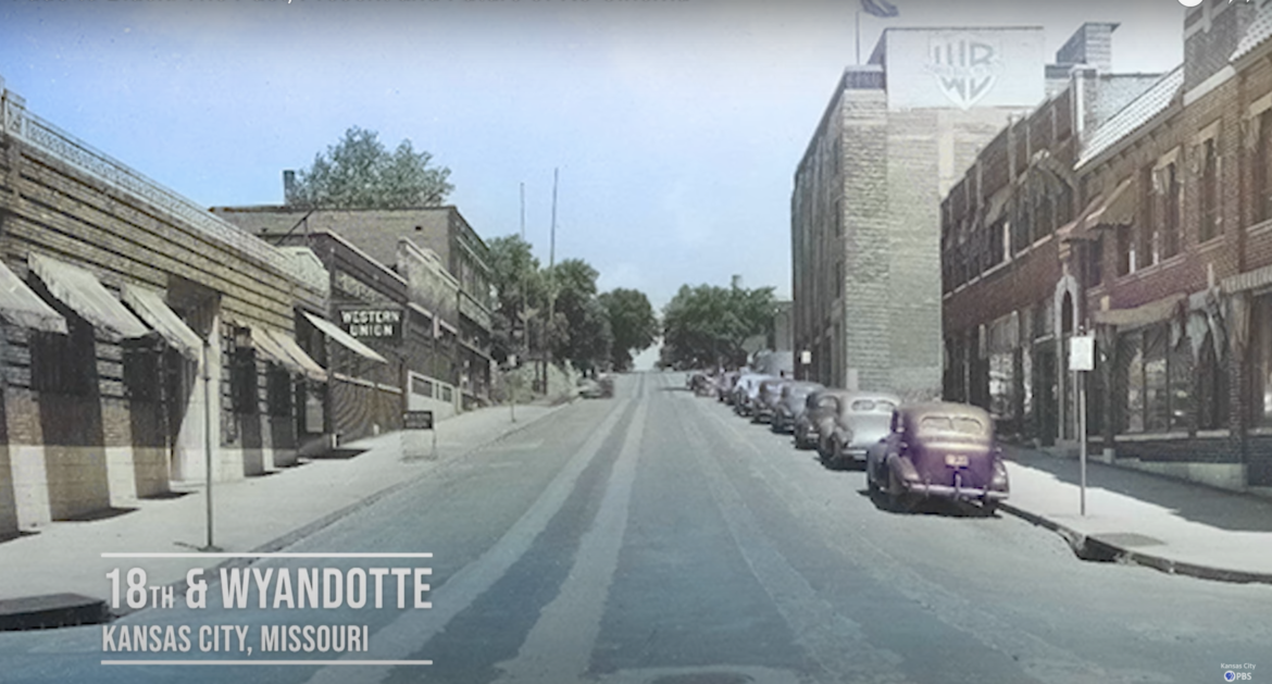 An old photograph of Kansas City's Film Row.