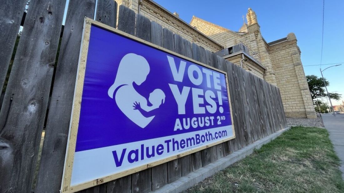 A campaign sign in favor of restricting abortion rights.