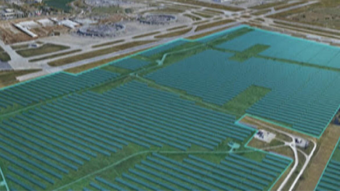 An illustration of a proposed solar farm at Kansas City International Airport.