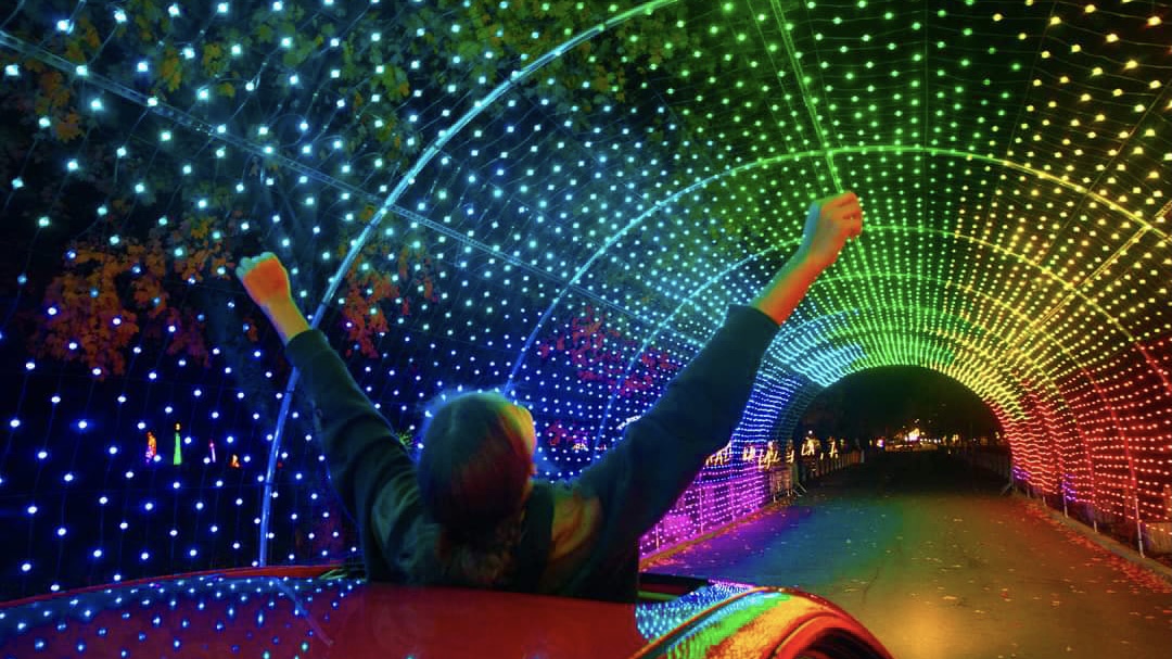A child takes in the Winter Magic Light display