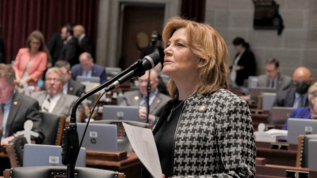 Rep. Brenda Shields. R-St. Joseph, speaks during debate in the Missouri House during the 2021 legislative session.