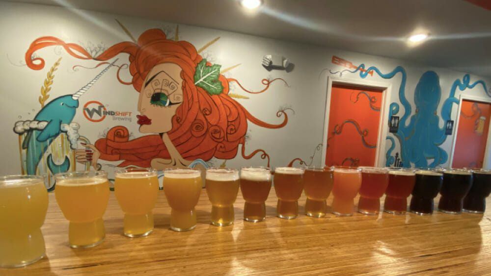 Beer on the bar at Wind Shift Brewing.