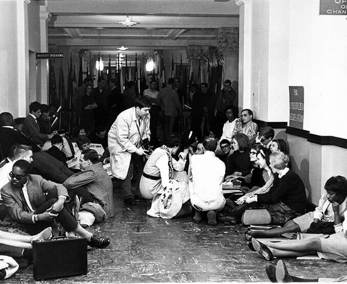 A group of students at the University of Kansas demonstrate for civil rights in 1965. Image courtesy of Dole Archives at the University of Kansas.