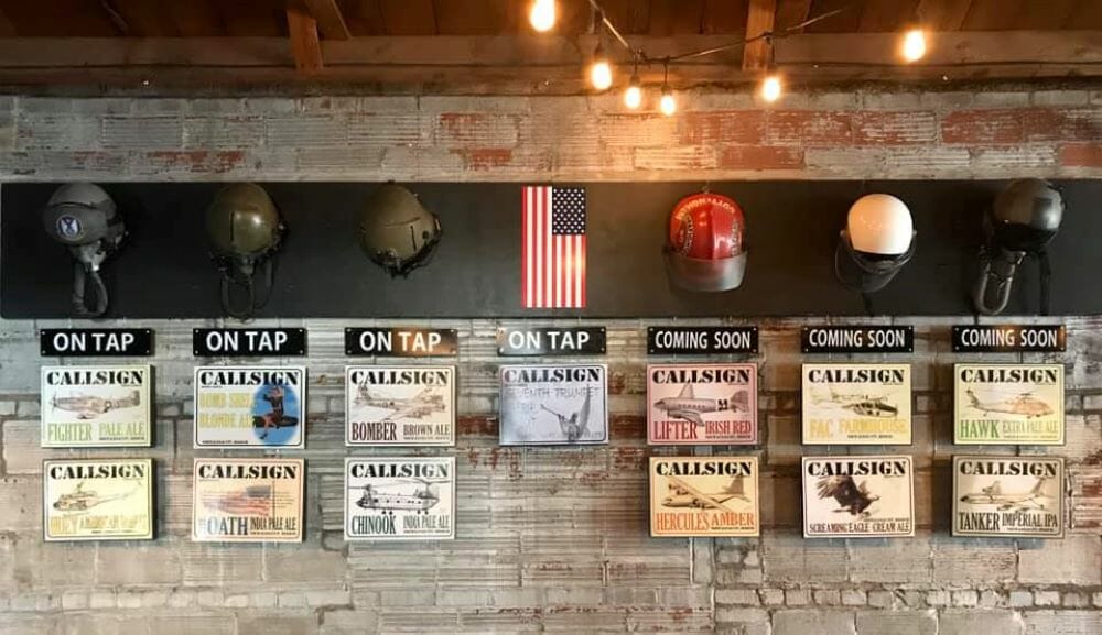 Callsign Brewing's tap list sign.