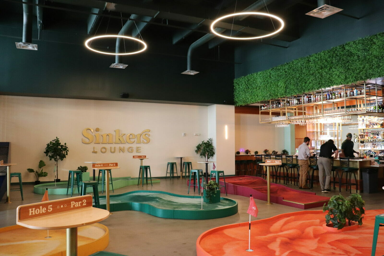 Indoor mini golf bar and restaurant Sinkers Lounge.