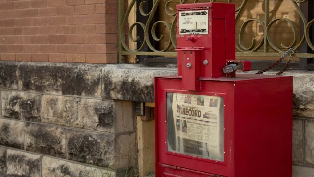 Marion County Record newspaper box.