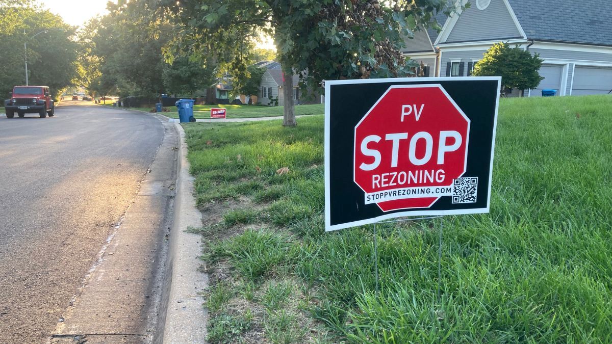 Signs in support of PV United line some streets in Prairie Village.