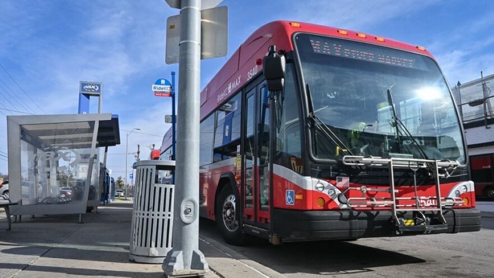 Ride KC's River Market MAX rolls out of the transit station in Waldo on March 14, 2023.