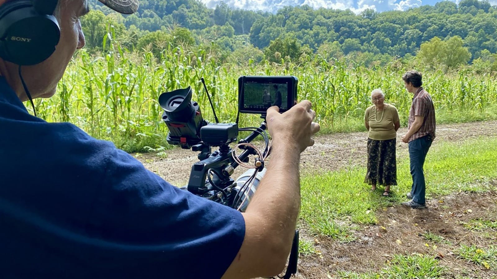 Jim Kane, right, films with Amy Walker "The Spirit Gardener" for an episode of "The Food Principle" on PBS.