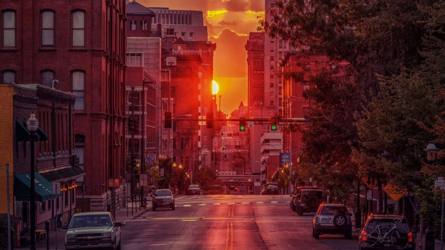 Sunrise in downtown Kansas City.