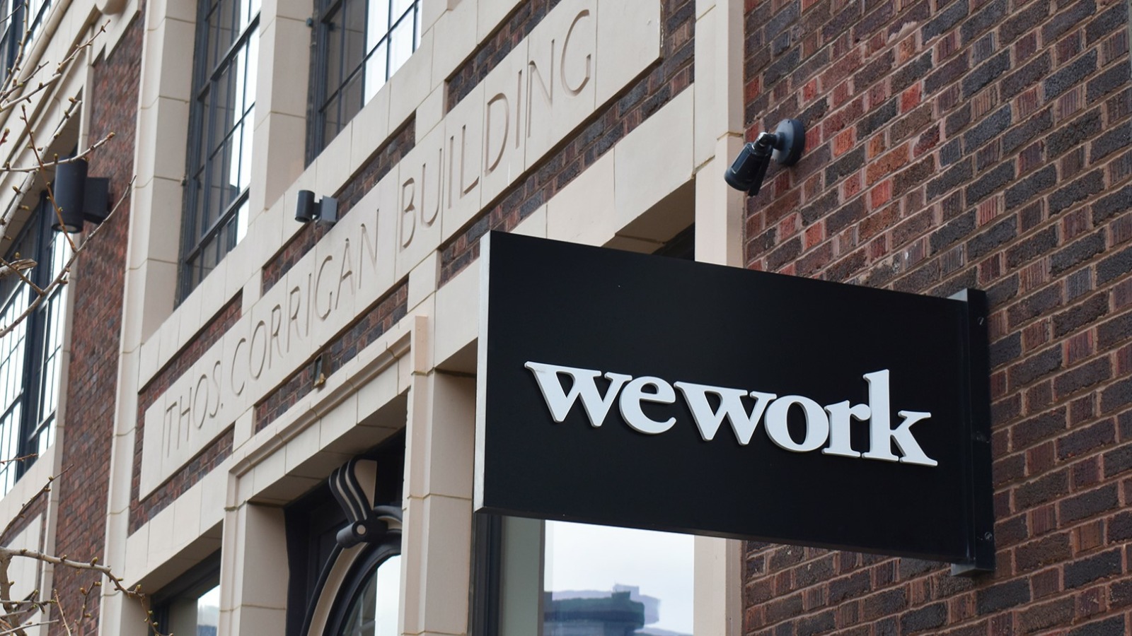 WeWork sign at Corrigan Station in the Crossroads.