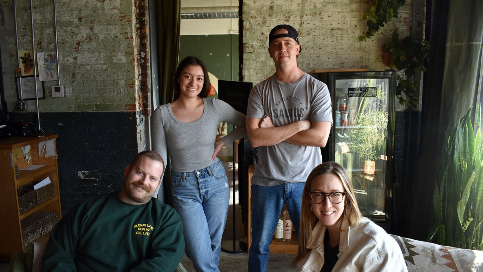 Jeff Evans, Alisha Trujillo, Tyler Gloe, and Meg Evans of Mean Mule Distilling Co. in the Crossroads.