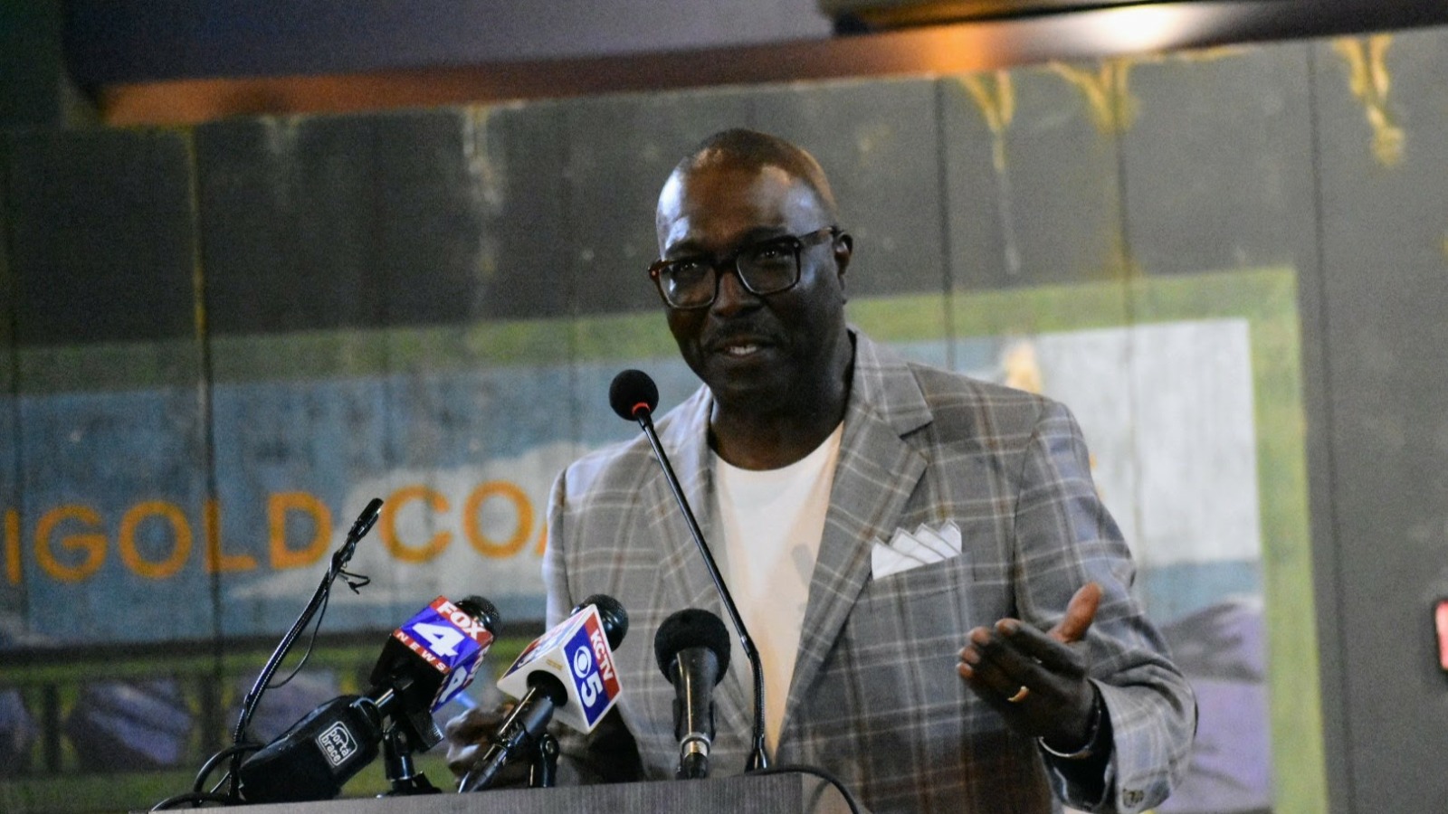 Negro Leagues Baseball Museum President Bob Kendrick speaks to members of the media May 29, 2024, about Major League Baseball’s decision to include Negro Leagues stats in official MLB record books.
