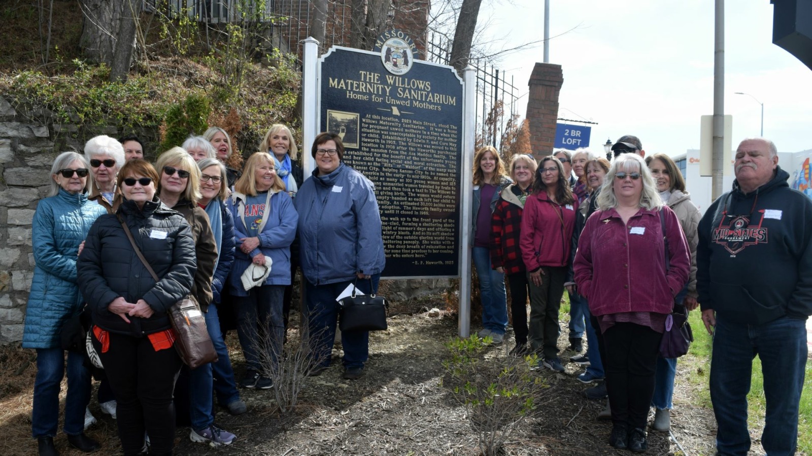 People gathered around the new historic marker at the former site of The Willows Maternity Sanitarium on Union Hill.