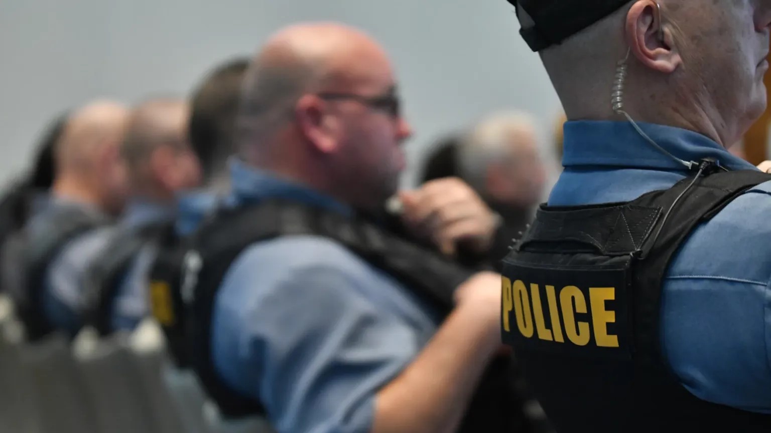 Officers sit at a meeting of the Kansas City Board of Police Commissioners in December 2021.