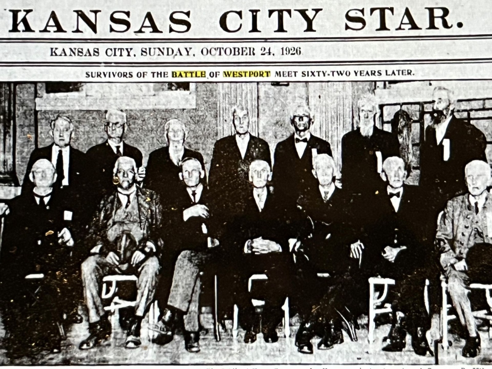 Photo in Kansas City Star of battle of westport veterans gathered in Kansas City