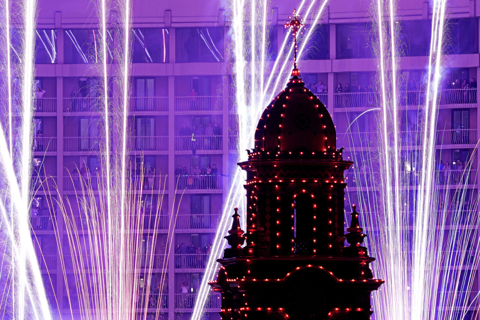 People watch plaza lighting ceremony in 2022