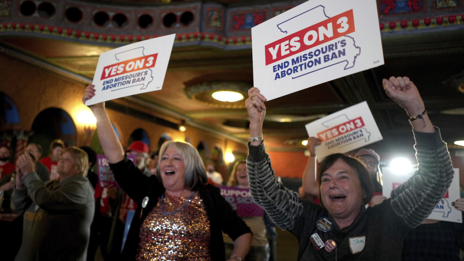 Supporters cheer the win of Amendment 3 on Nov. 5, 2024