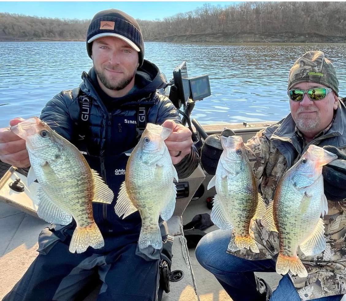 Guide Brian Ondrejka (left) and client John Francis know that the cold of winter can produce hot fishing for crappie. (Courtesy of Brian Ondrejka)