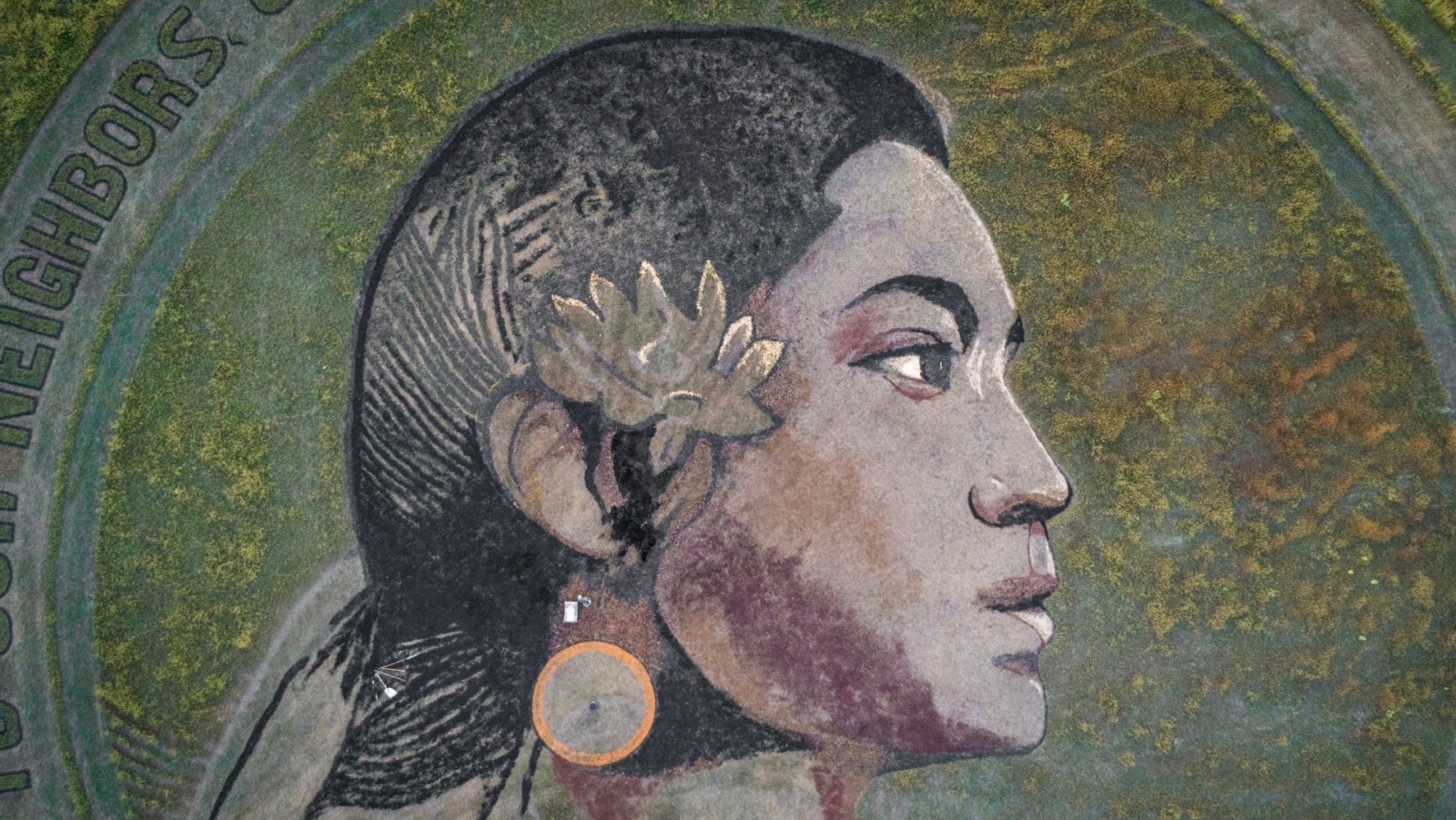 Lawrence, Kansas-based crop artist, Stan Herd, says his portrait of a Mexican indigenous woman is the most relevant work he has created. The portrait in a field in Linwood, Kansas. (Mary Sanchez | Flatland)