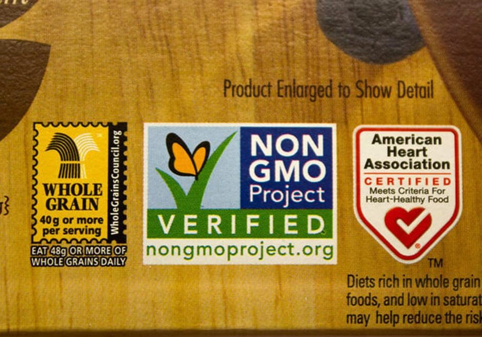 A label showing a non-GMO product