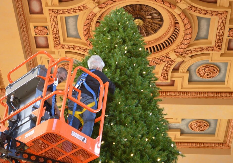 Smell the pine: Union Station's "Annual Holiday Kick Off Ceremony" is a day of festivities that includes trains, dancers, and flipping the switch on its rather tall tree. 
(Credit: Union Station Kansas City)