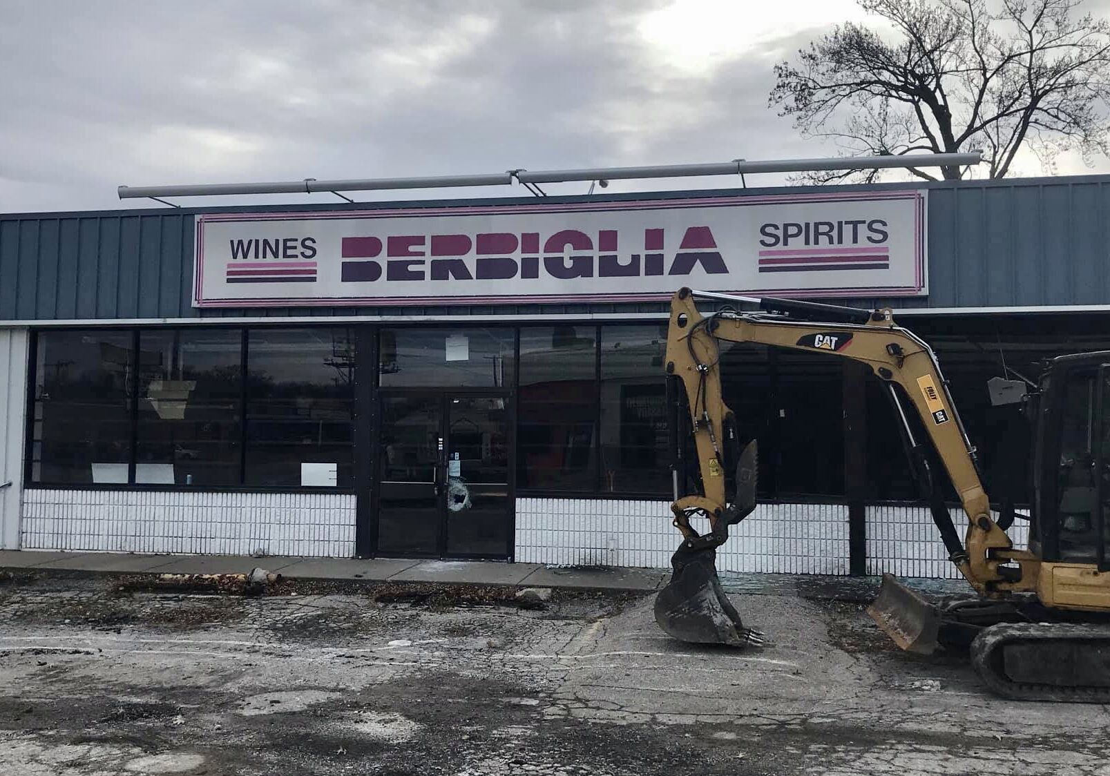 A former Berbiglia Wine & Spirits storefront awaits construction.
