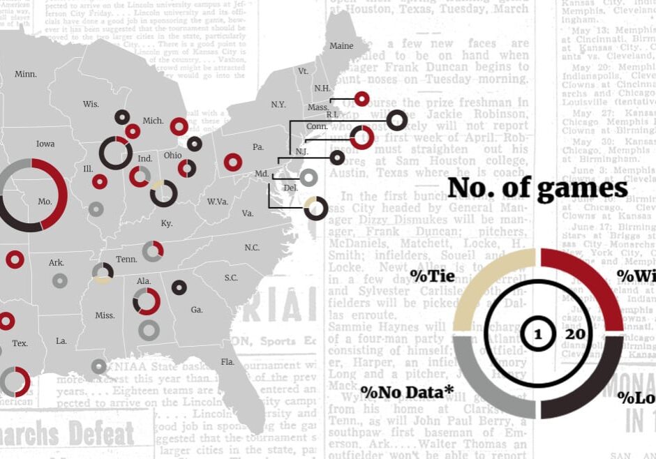 A map showing Jacki Robinson's year with the Monarchs