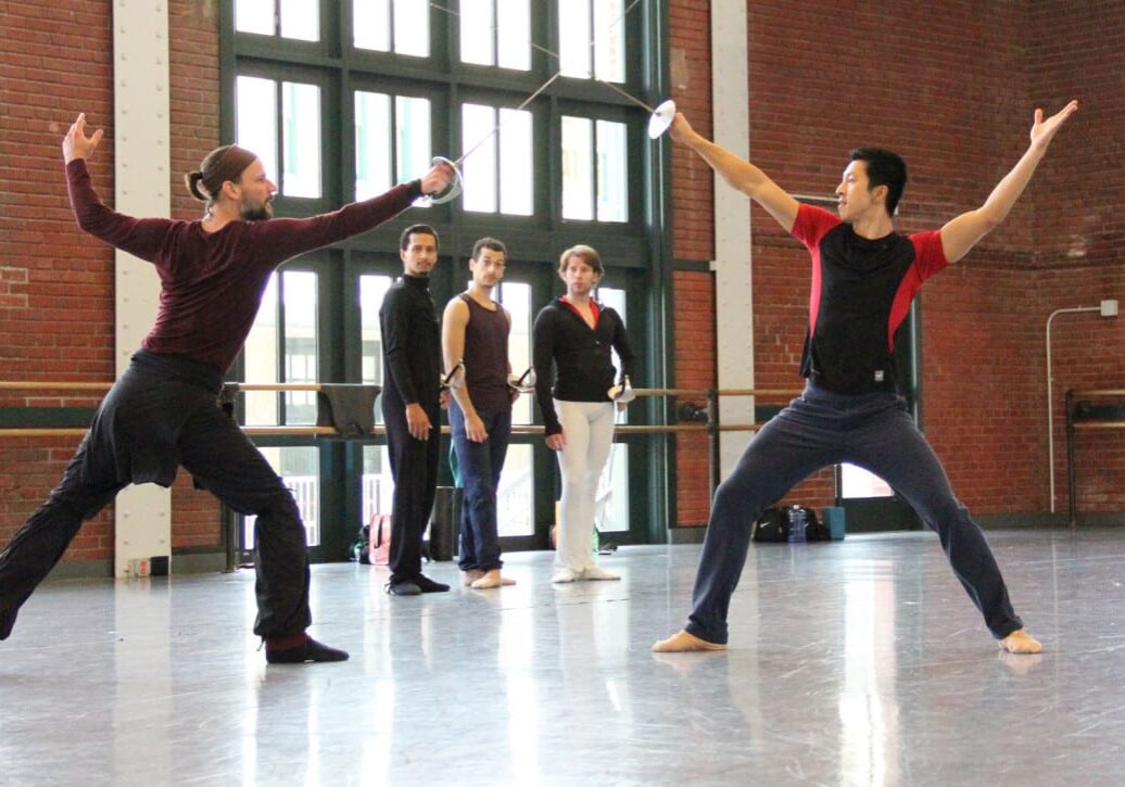 Kansas City Ballet Company Dancers, from left, Logan Pachciarz and Liang Fu rehearse for "The Three Musketeers". (Credit: Kansas City Ballet)