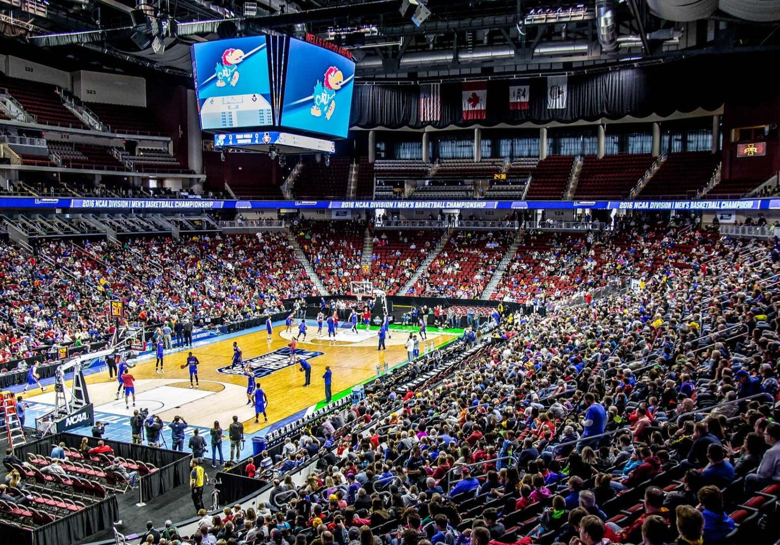 A basketball arena filled with fans.