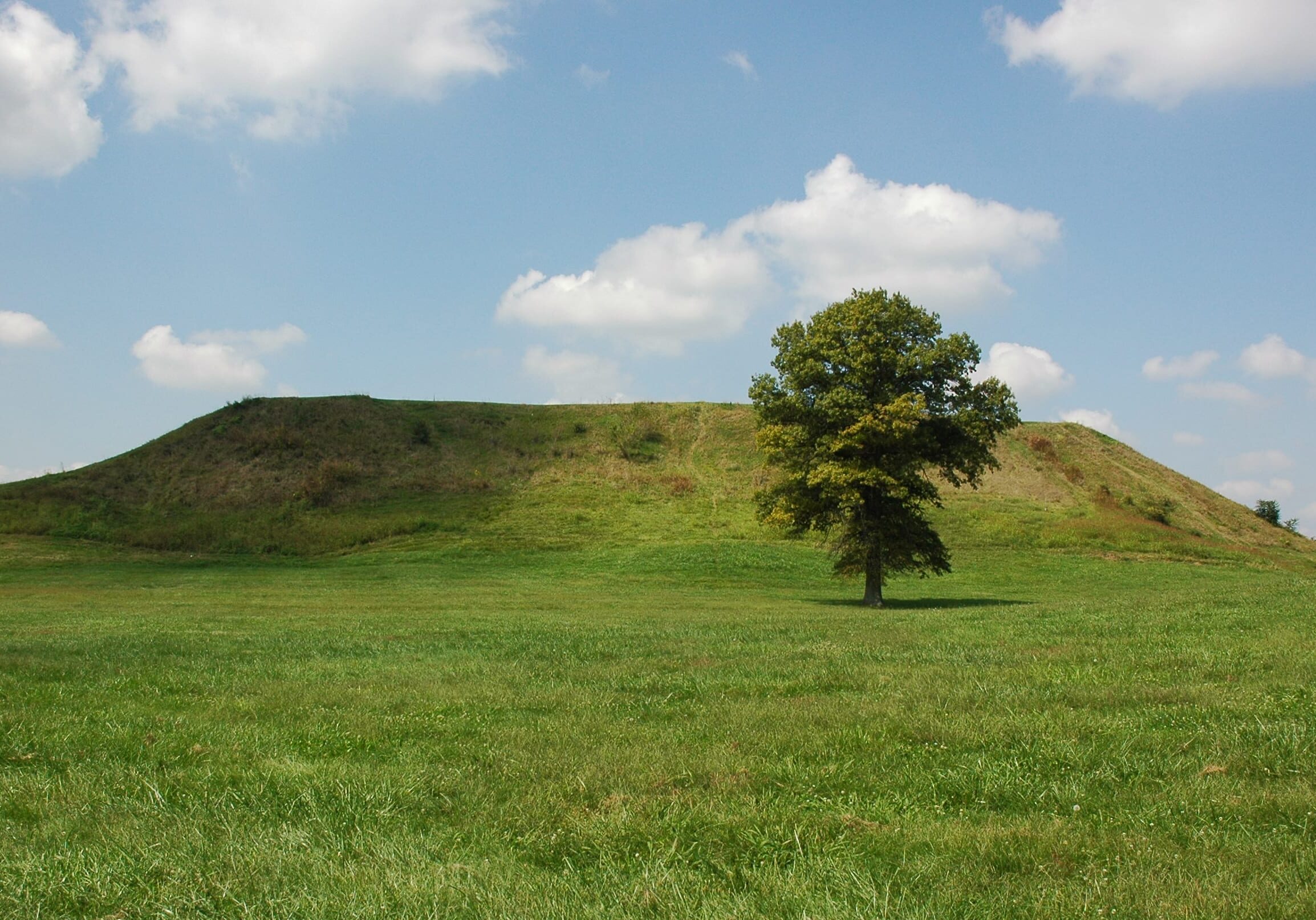 Cahokia Mounds State Historic Site in Collinsville, IL. A thriving American Indian city that rose to prominence after 900 A.D. due to successful maize farming, it may have collapsed in part due to a changing climate