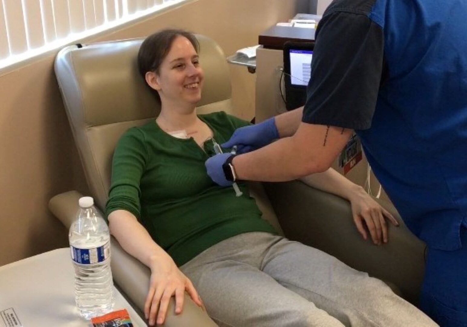 Laura Packard receiving chemotherapy in 2017.
