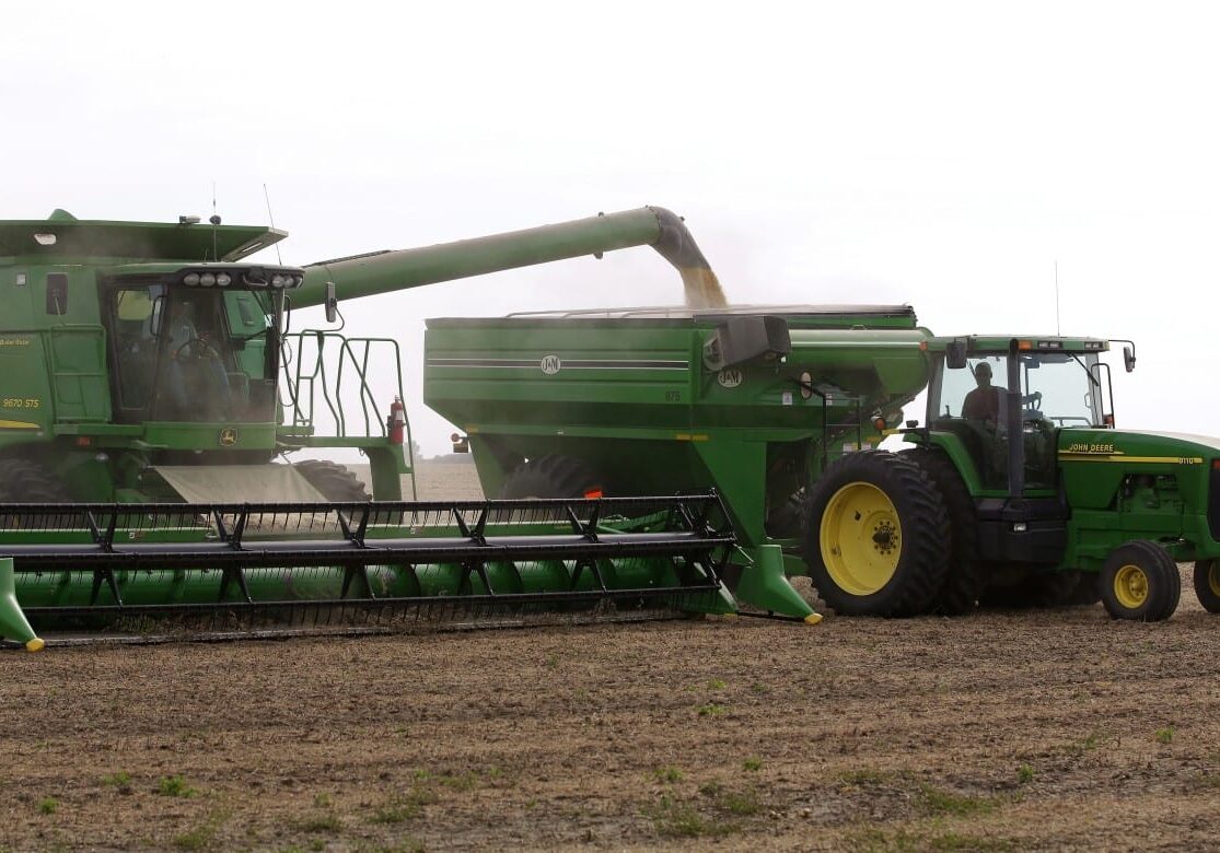 A farm processes grain. 