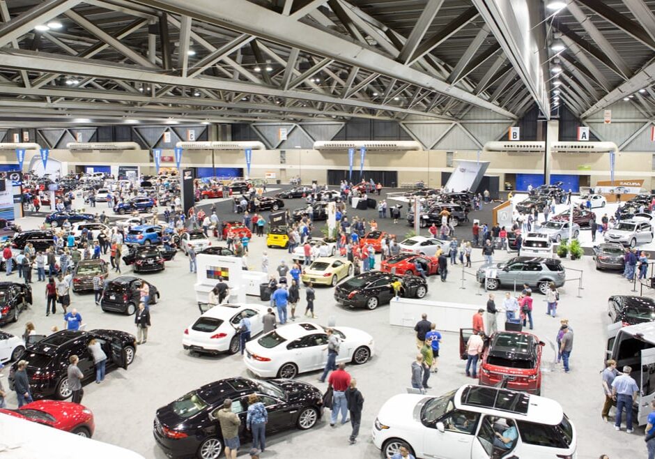 Cars in showroom for auto show