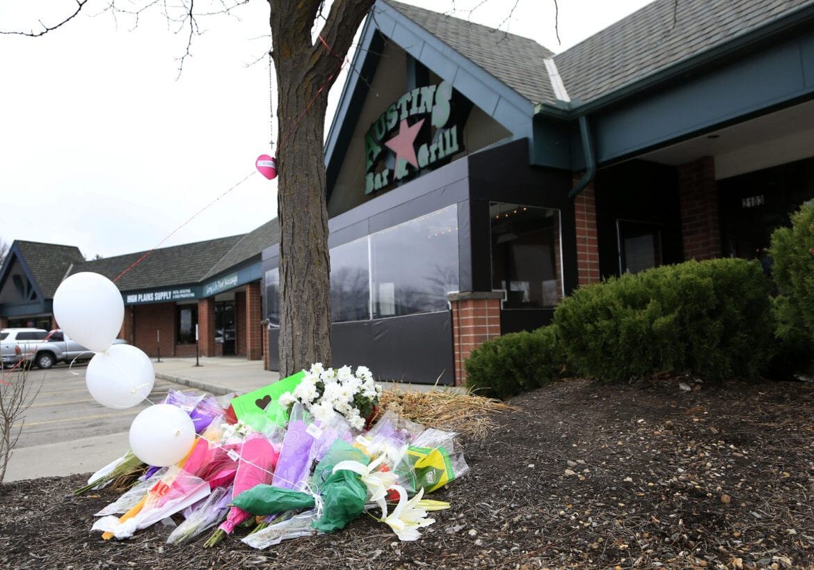 A memorial outside Austin's for Srinivas Kuchibhotla